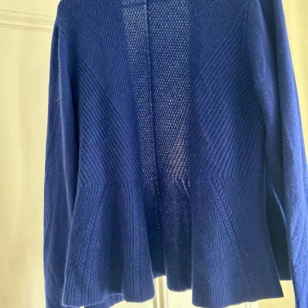 Isaac Mizrahi 100% cashmere Royal Blue Open Cardigan Size L - Picture 10 of 14